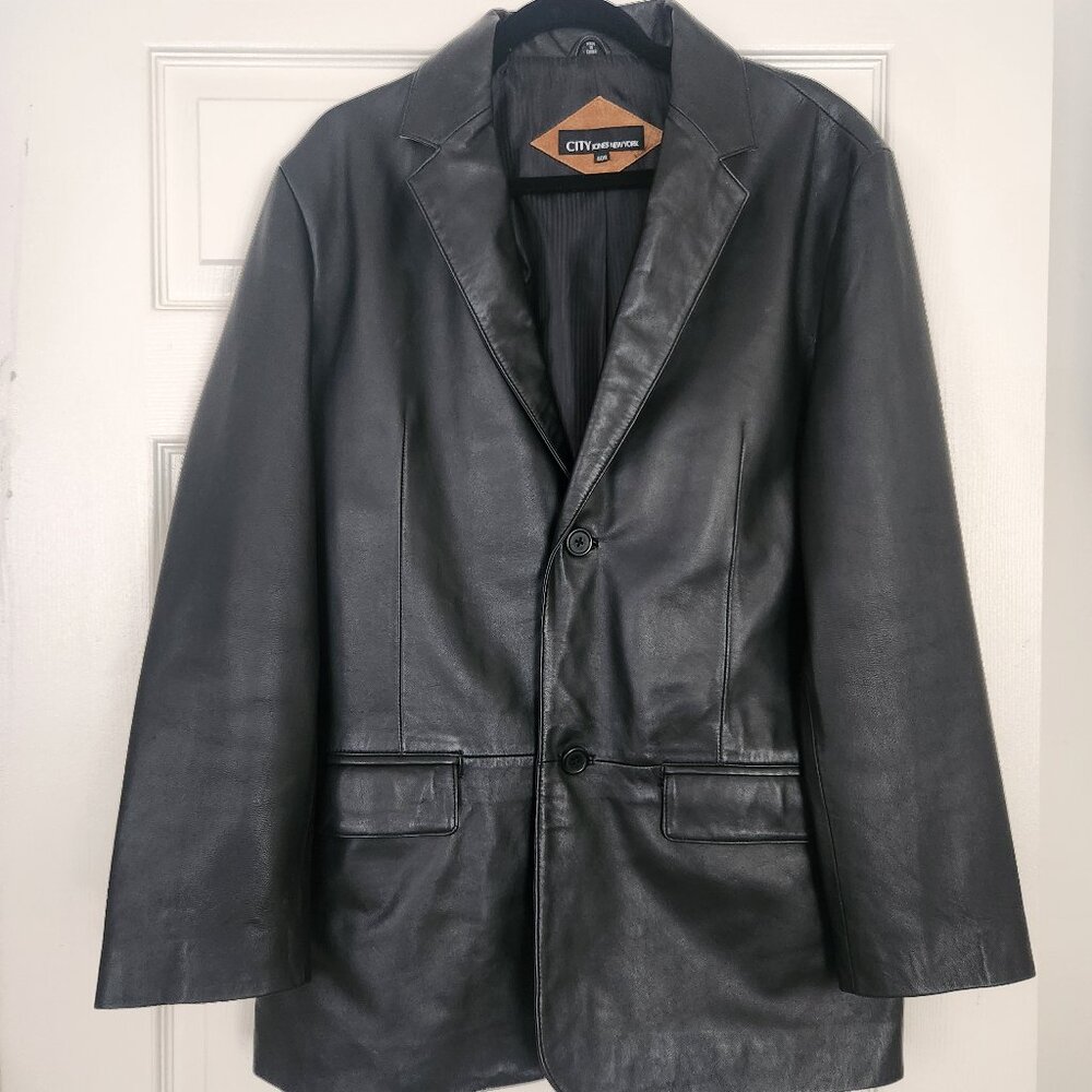 CITY JONES NEW YORK men's Genuine Leather Brown Coat/Jacket size 40R 32" long